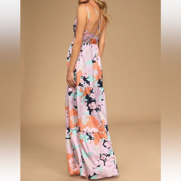 Lulus Dreamy Blooms Navy Blue Multi Floral Print Tiered Maxi Dress - Picture 3 of 5